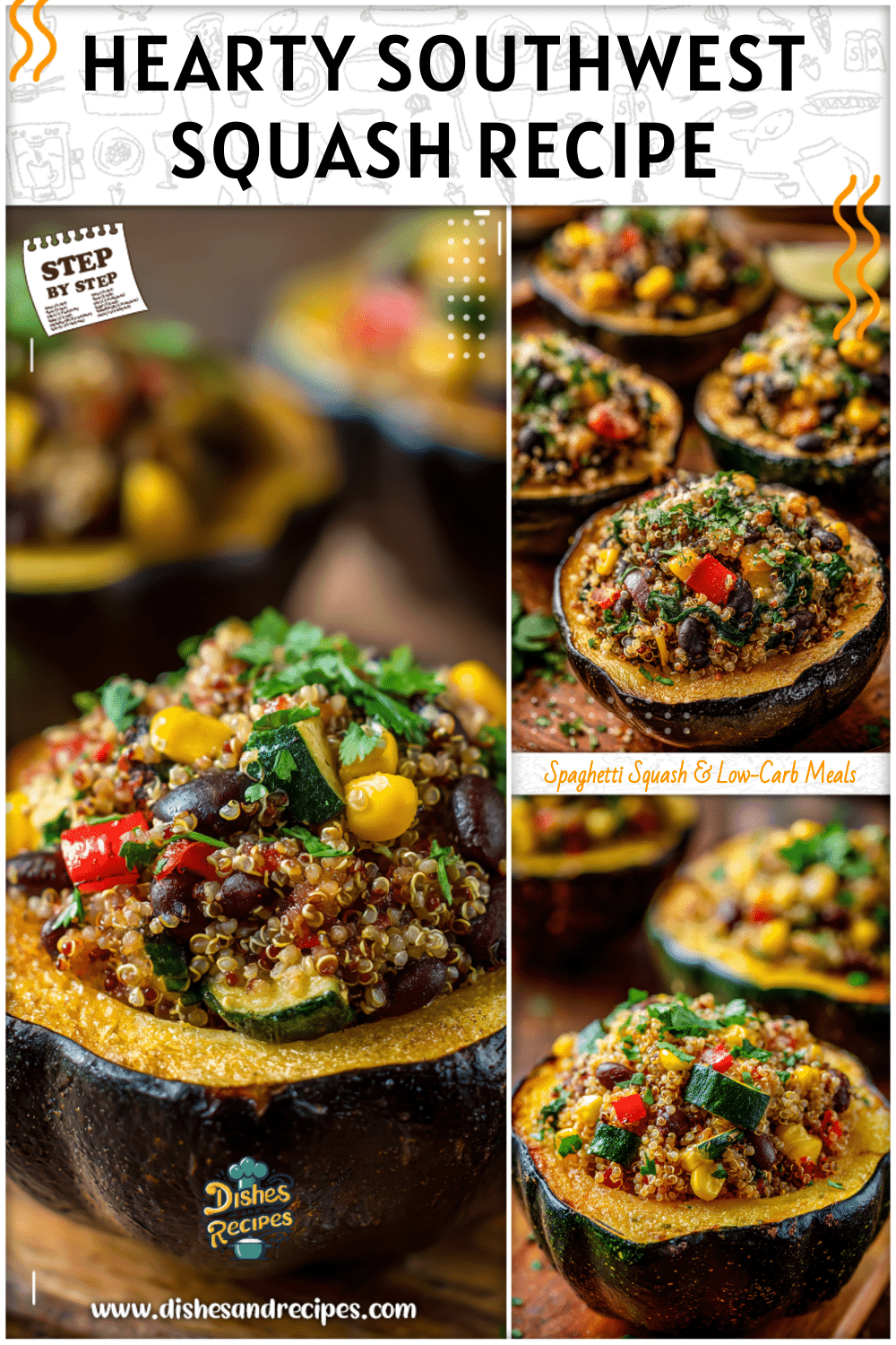 Baked acorn squash filled with quinoa, beans, corn, and herbs for a colorful Southwest stuffed acorn squash fall dinner.